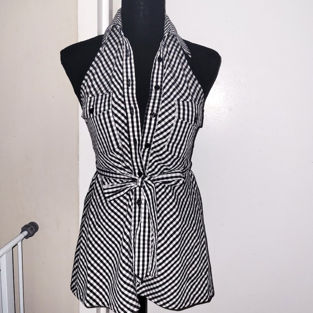 Denny Rose Black/Gray/White Gingham Halter - XS